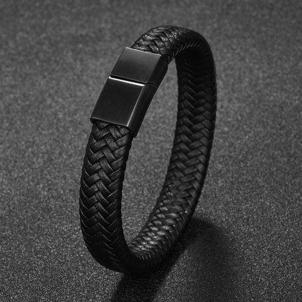 Jiayiqi Punk Men Jewelry Black/Brown Braided Leather Bracelet Stainless Steel Magnetic Clasp Fashion Bangles 18.5/22/20.5cm