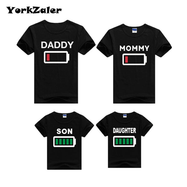 Family Matching Clothes T Shirt Short Sleeve Print Battery Creative