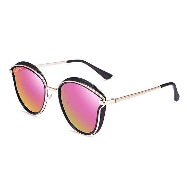 VEGOOS Polarized Women Round Sunglasses PC Frame Colorful Mirrored Lense Fashion Retro Cat Eye Polaroid Sun Glasses  #6115