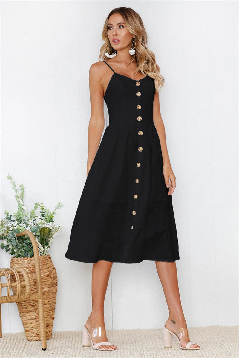 Sleeveless Backelss Sexy Summer Dress Women 2019 Black White Casual Dress Spaghetti Strap Dresses Button midi Sundress female