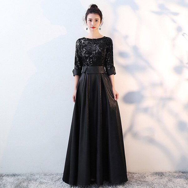 LOVONEY A Line Sequins Golden Evening Dress Long Prom Party Dresses Evening Gown Formal Dress Women Elegant Robe De Soiree M254