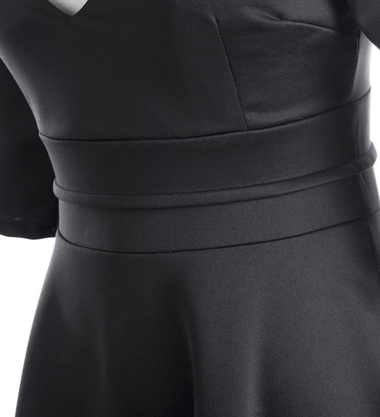 Women Sexy V-Neck Party Dress High Quality Polyester Solid Mid-Calf Dress Vintage