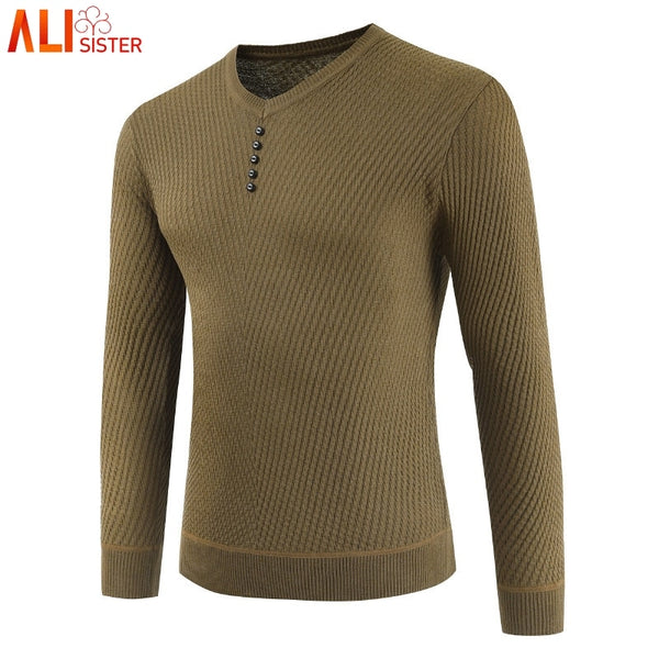 Sweater Men Casual V-Neck Pullover Autumn Slim Fit Long Sleeve Shirt Mens Sweaters Knitted Cashmere Wool Pull Homme
