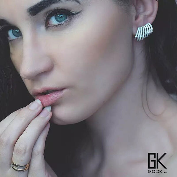 GODKI 19mm Elegant Claws Full Cover For Earlobe Cubic Zircon Dubai Silver Stud Earrings For Women Wedding boucle d'oreille 2018