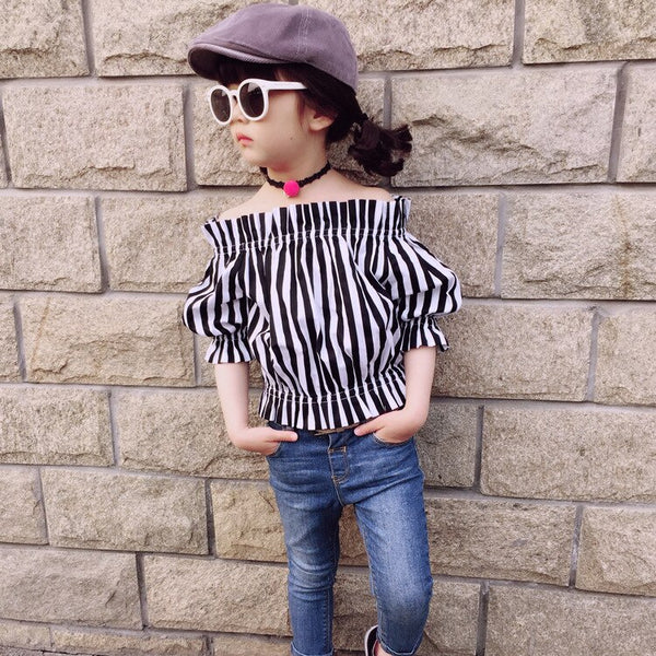 Mommy and Daughter Matching Clothes Fashion Off Shoulder Striped Clothing Cute Lovely Mother and Girls Tops Outfits
