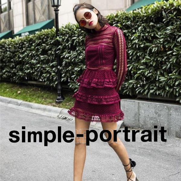 High-end Custom Similar self portrait Dress 2019 Spring Summer Runway Dress Women's Luxury Brand Long Sleeve Lace Ruffles Dress
