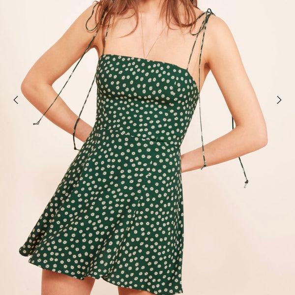 Reformation dot Print  Strapless floral  mini Dress
