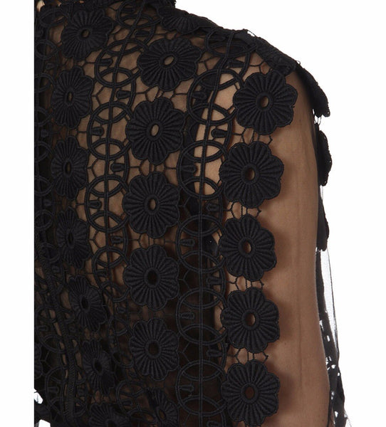 Self-Portrait Runway Patchwork Black Lace Dress 2019 Autumn Women's Long Sleeve Flower Embroidery Crochet Hollow Out Mini Dress