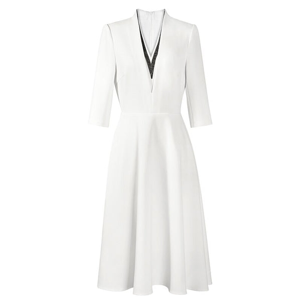 ORIGINAL 2019 Runway Elegant Dresses Office Lady V-Neck Half Sleeve Vestidos A-line dress Party lente damesmode 2019 AB397