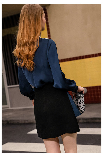 Women Office Lady Casual Two Pieces Sets Striped Long Sleeve Turtle Neck Loose Work Blouse Layered Belt Short Chic Skirts Z1273