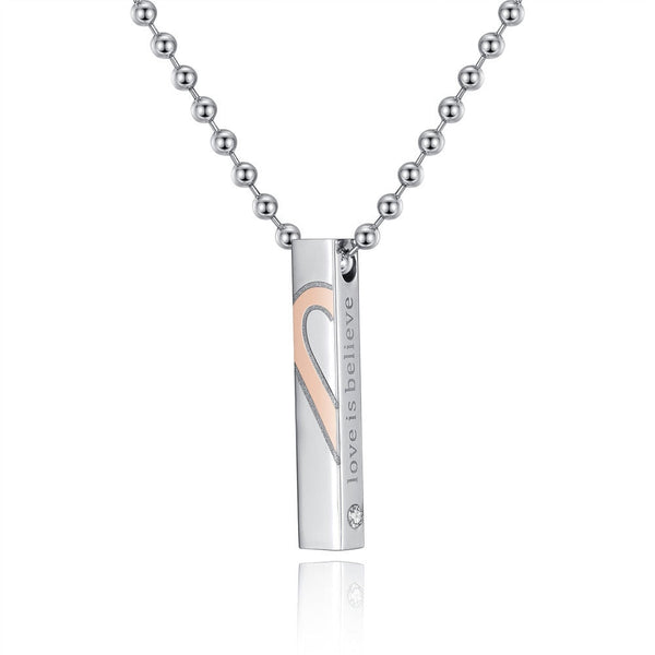 Heart Shape "Love Is Believe" Stainless Steel Couple Lovers Half Heart Pendant Necklace Puzzle Pendant Necklace (One Pair) N1210
