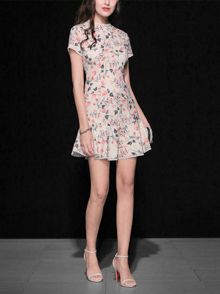 Sweet Girls Fashion Women Dresses Sexy Short Sleeve Night Club Party Floral Dresses O Neck Short Casual Mini Chic Dresses Z1170