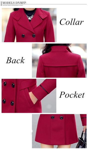 Women's Clothing 2019 Coat Female New Fashion Spring Coats Turn-down Collar Solid Double Breasted Pocket Slim Woolen coats  