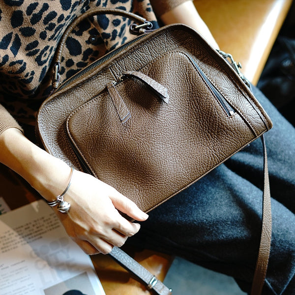 Cowhide handheld women's bag new stylish simple leather large capacity single shoulder crossbody bag