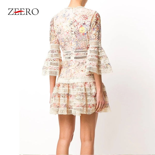 ZEERO High End Self Portrait Boho Women Dress Autumn 2018 Bodycon Sexy Flare Sleeve Mini Dress Dresses Woman Party Night