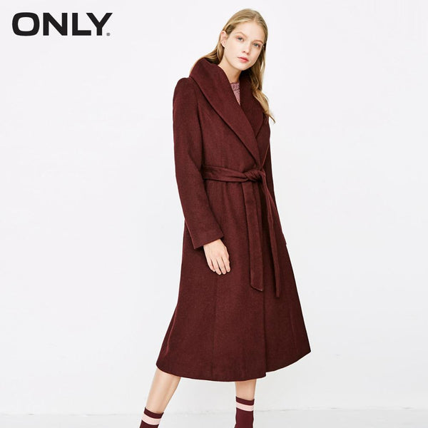 Women's Winter Lace-up Cinched Waist Woolen Coat Slim Camel