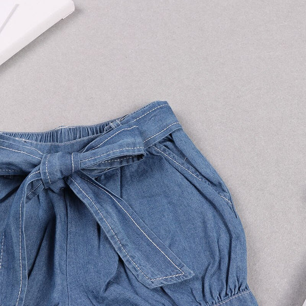 Girls short with belt jeans short baby 100% cotton soft summer pants baby kids pants cute family matching shorts mom & daughter