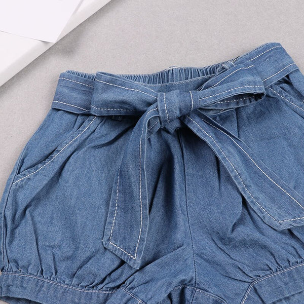 Girls short with belt jeans short baby 100% cotton soft summer pants baby kids pants cute family matching shorts mom & daughter