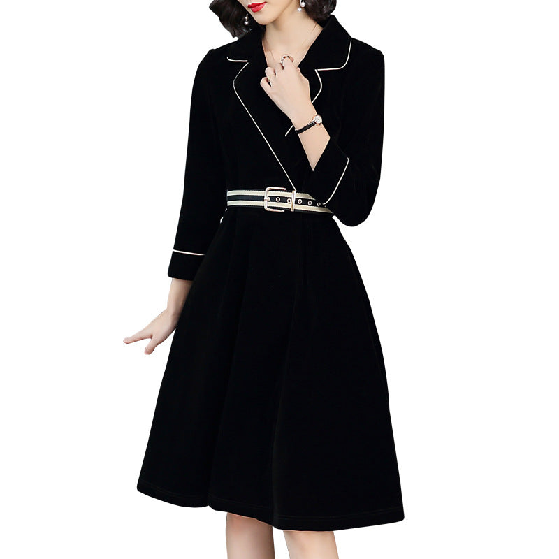Black Velvet Slim Tunic Knee Length Dress Women Elegant Vintage Sexy Office Business Party Fashion Dresses 2019 Spring Clothing