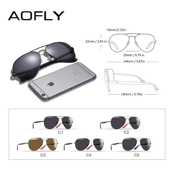 AOFLY BRAND DESIGN Classic Polarized Sunglasses Men Women Driving Pilot Frame Sun Glasses Male Goggle UV400 Gafas De Sol AF8186