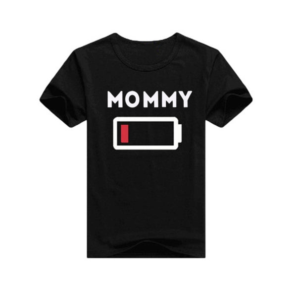Family Matching Clothes T Shirt Short Sleeve Print Battery Creative