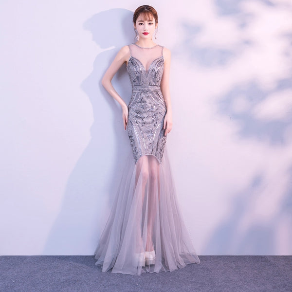 Robe De Soiree YIDINGZS Sequins Beading Evening Dresses Mermaid Long Formal Prom Party Dress 2019 New Style
