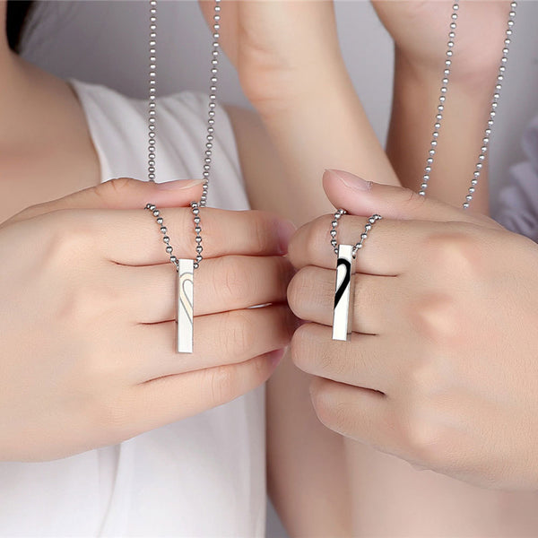 Heart Shape "Love Is Believe" Stainless Steel Couple Lovers Half Heart Pendant Necklace Puzzle Pendant Necklace (One Pair) N1210