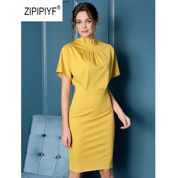 ORIGINAL 2019 Elegant Dresses Office Lady Ruched Batwing Sleeve Vestidos Package Hip dress Party vogue lente damesmode AB396