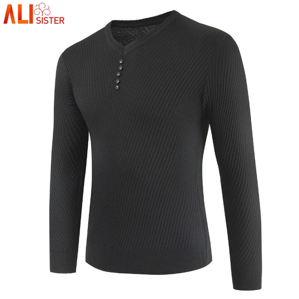 Sweater Men Casual V-Neck Pullover Autumn Slim Fit Long Sleeve Shirt Mens Sweaters Knitted Cashmere Wool Pull Homme
