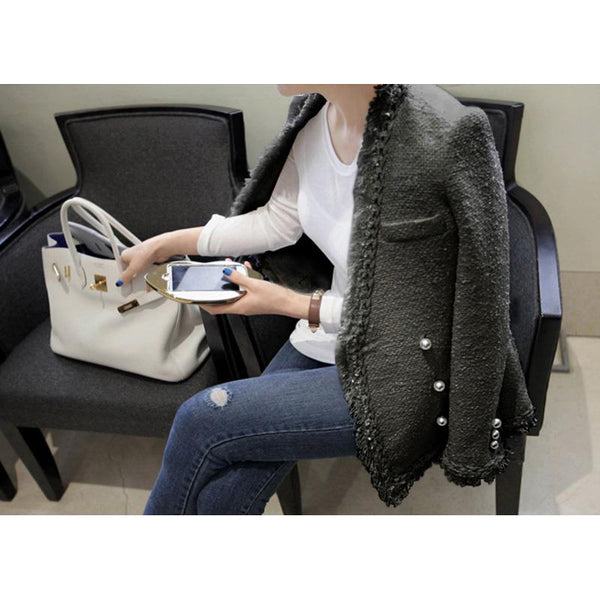 Zarachiel 2019 Brand Lady Winter Pearls Tassels Woolen Jacket Coat Women Vintage Casaco Femme Warm Tweed Jacket Elegant Overcoat