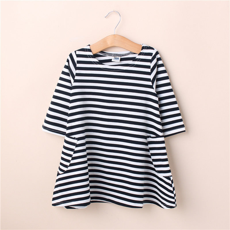 Fashion mom and kids couple look stripe family matching outfits Baby Girls clothes dress mother daughter Children dress clothing