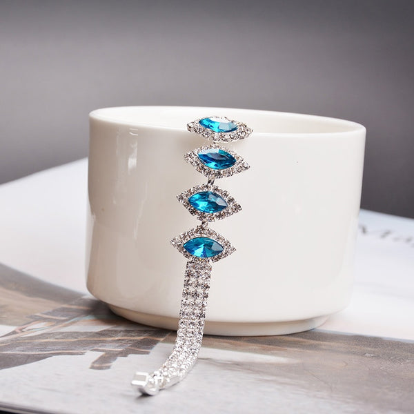 Roman Chain Bracelet for Women Luxury Water Drop Blue Cubic Zircon Inlay Charm Bracelet Bride Wedding BS-HK-2154