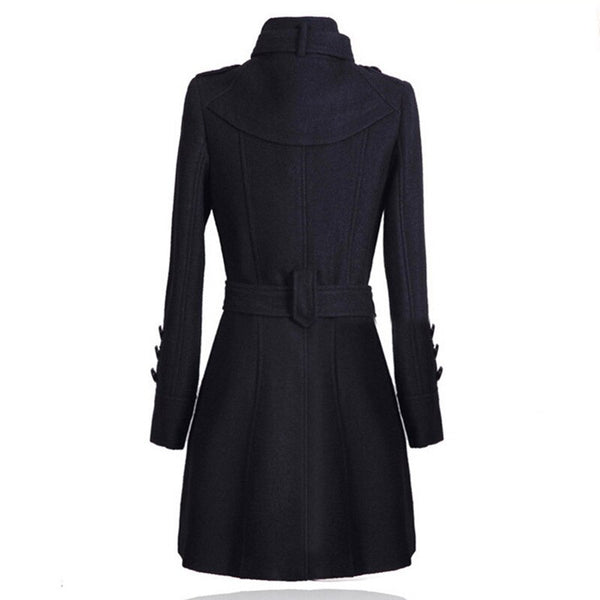 2019 Fashion Women's Woolen Coat Female Cashmere Thicker Coats Turn-down Collar Double Breasted Slim Sashes Solid Long Coat 