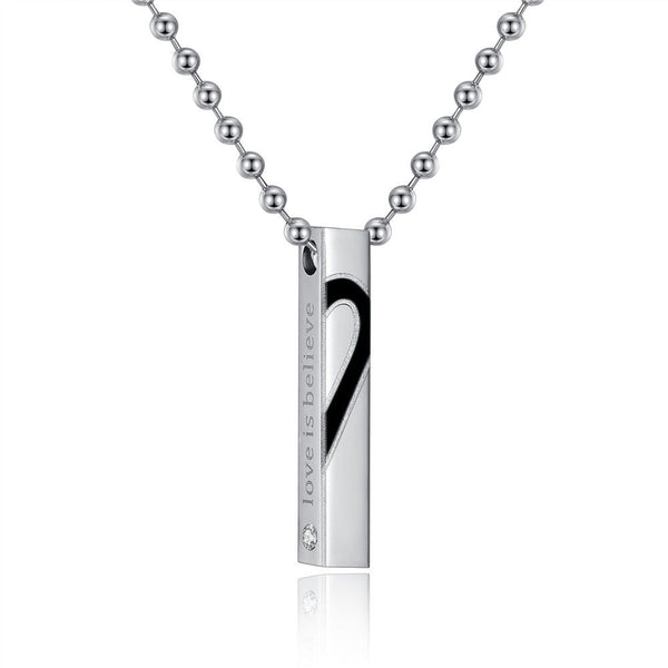 Heart Shape "Love Is Believe" Stainless Steel Couple Lovers Half Heart Pendant Necklace Puzzle Pendant Necklace (One Pair) N1210