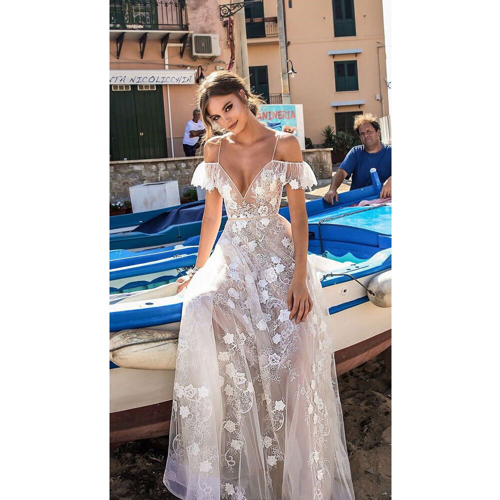 Sexy Deep V-neck Thin Paghetti Strap Flower Embroidered Ruffled Woman's Dress Solid Slim Backless Party Floor-length Dress Set