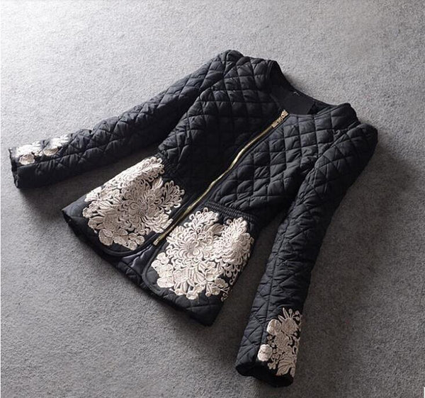 HIGH QUALITY New 2016 Fashion Winter Coat  Women's Long Sleeve Stunning Embroidery Zipper Down Jacket Parka Size M-3XL