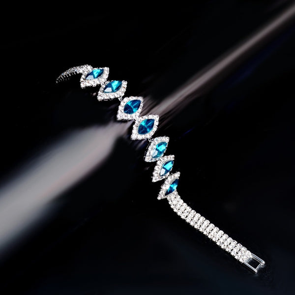 Roman Chain Bracelet for Women Luxury Water Drop Blue Cubic Zircon Inlay Charm Bracelet Bride Wedding BS-HK-2154