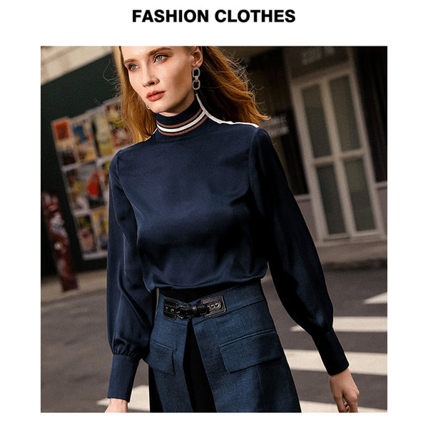 Women Office Lady Casual Two Pieces Sets Striped Long Sleeve Turtle Neck Loose Work Blouse Layered Belt Short Chic Skirts Z1273