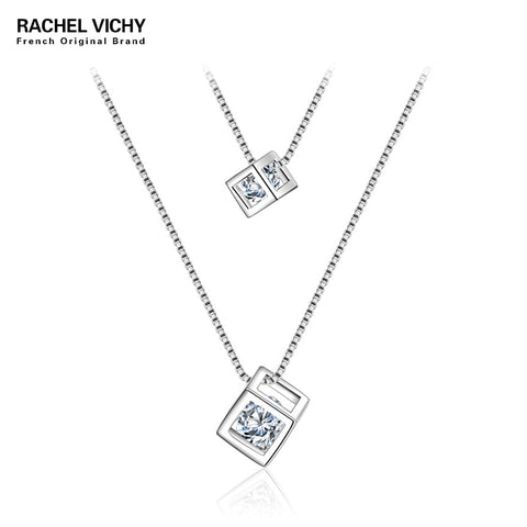 Brand Silver Color Square Cube Rhinestones Choker Statement Necklace Women Double Layer Pendants & Necklaces Jewelry Gifts DZ178