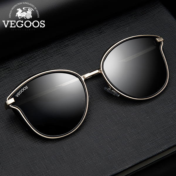 VEGOOS Polarized Women Round Sunglasses PC Frame Colorful Mirrored Lense Fashion Retro Cat Eye Polaroid Sun Glasses  #6115