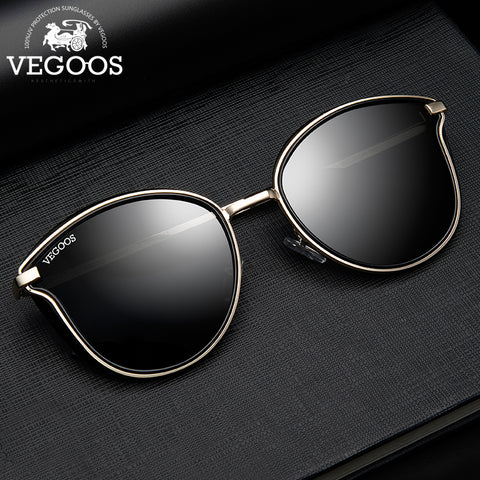 VEGOOS Polarized Women Round Sunglasses PC Frame Colorful Mirrored Lense Fashion Retro Cat Eye Polaroid Sun Glasses  #6115