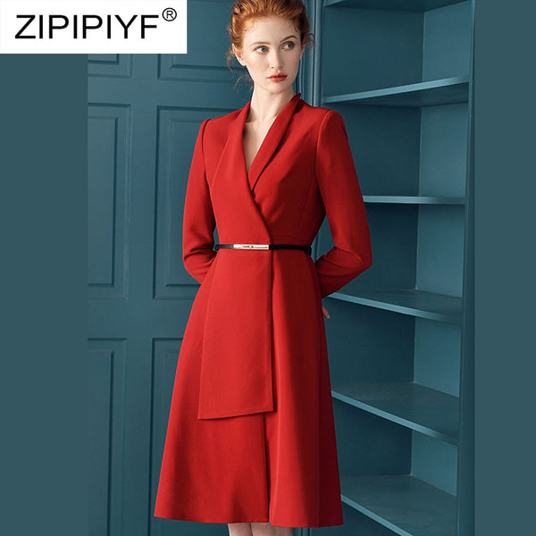 Sashes Knee Length Body-con Long Dresses Elegant Vestidos Long Sleeve Party Office Ladies 2019 New Arrival Dress Women  K053