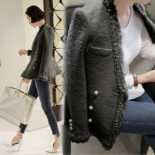 Zarachiel 2019 Brand Lady Winter Pearls Tassels Woolen Jacket Coat Women Vintage Casaco Femme Warm Tweed Jacket Elegant Overcoat