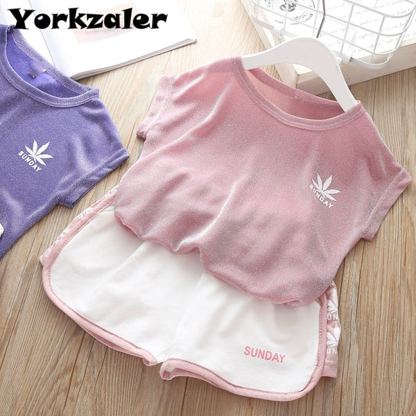 2019 Kids Girl Summer Clothing Sets Short Sleeve Tee Shirts and White Shorts Children Sport Clothes Set New Brand Tracksuit