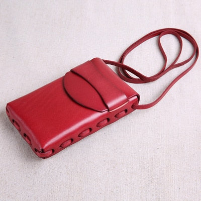 New original handmade leather mobile phone bag mini female bag small bag top layer leather Messenger bag