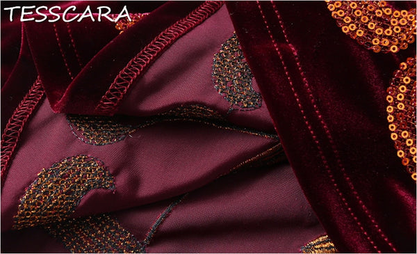 Women Autumn & Winter Elegant Sequin Velvet Dress Festa