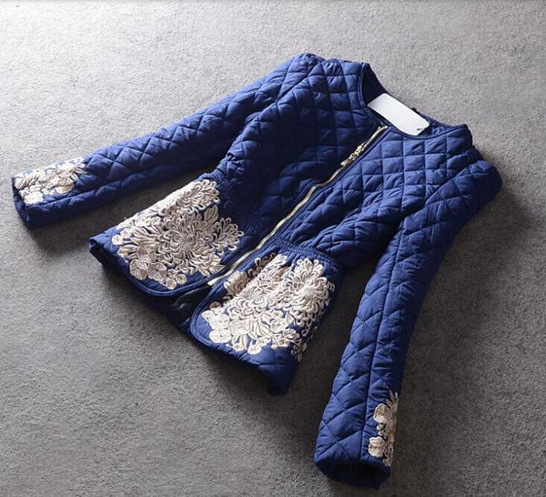 HIGH QUALITY New 2016 Fashion Winter Coat  Women's Long Sleeve Stunning Embroidery Zipper Down Jacket Parka Size M-3XL