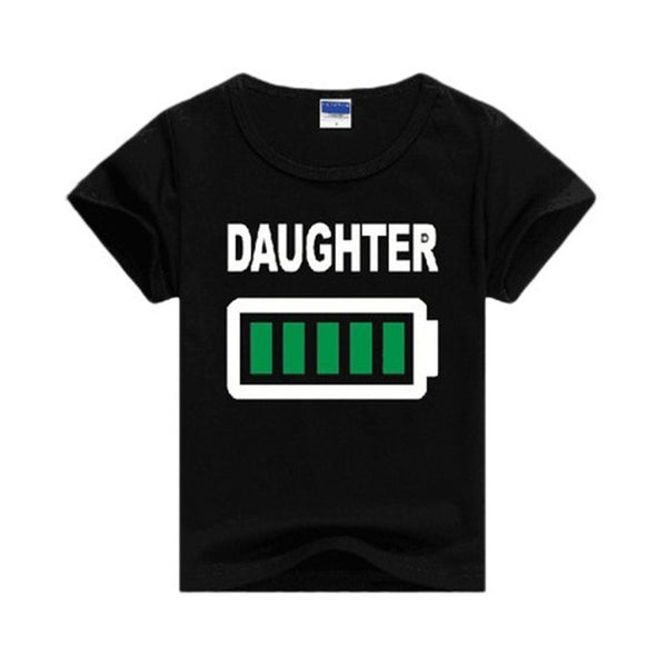 Family Matching Clothes T Shirt Short Sleeve Print Battery Creative