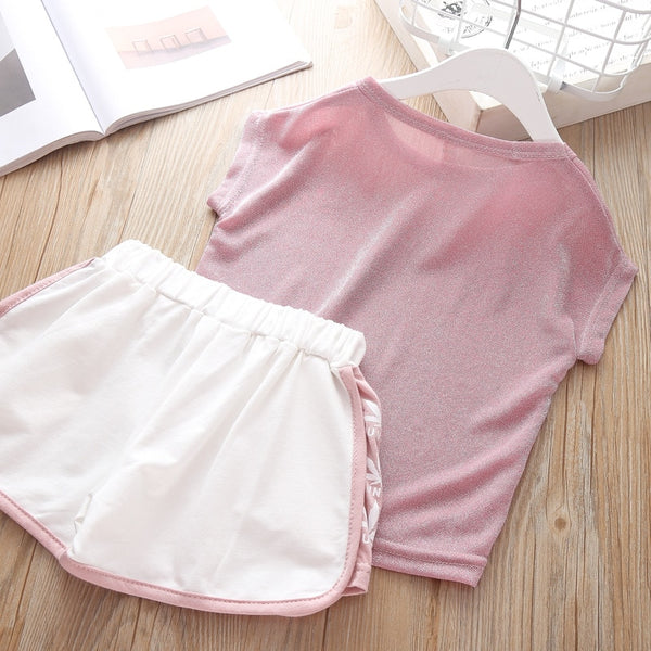 2019 Kids Girl Summer Clothing Sets Short Sleeve Tee Shirts and White Shorts Children Sport Clothes Set New Brand Tracksuit