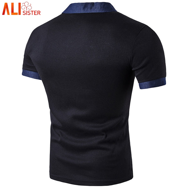 M-3XL Plus Size Men's Polos Shirts Casual Simple Pocket Leather Cowboy Spliced Lapel Short Sleeve POLO Shirt Summer Homme Tops
